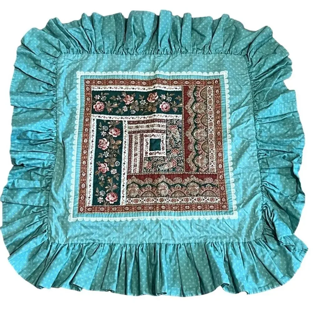 Pair Vintage Cottagecore Custom Quilt Ruffle Throw Pillow Cover 22